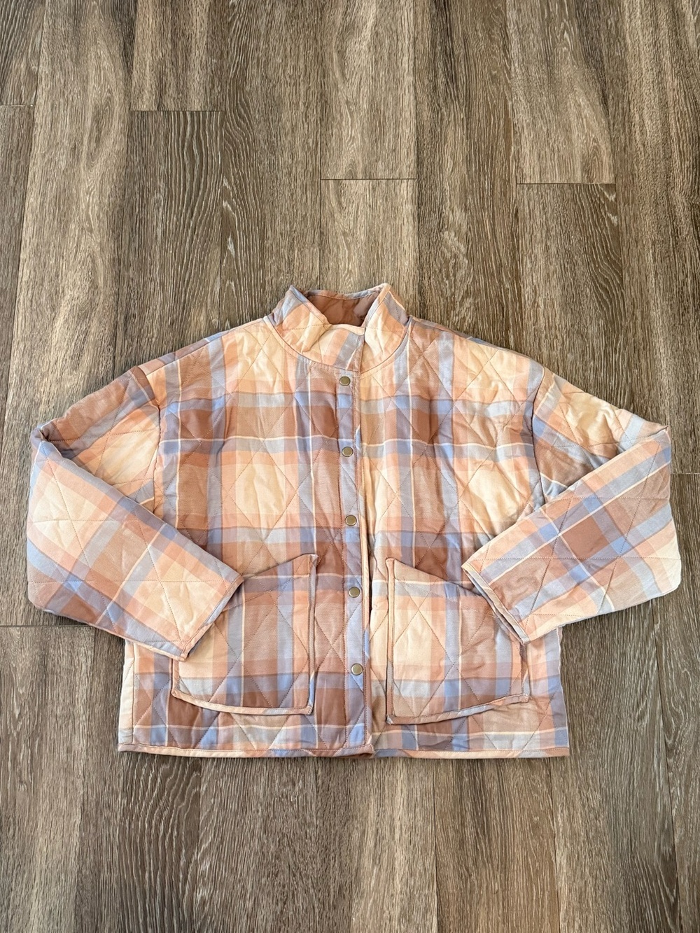 Z Supply Peach Multi Quilted Plaid Shacket